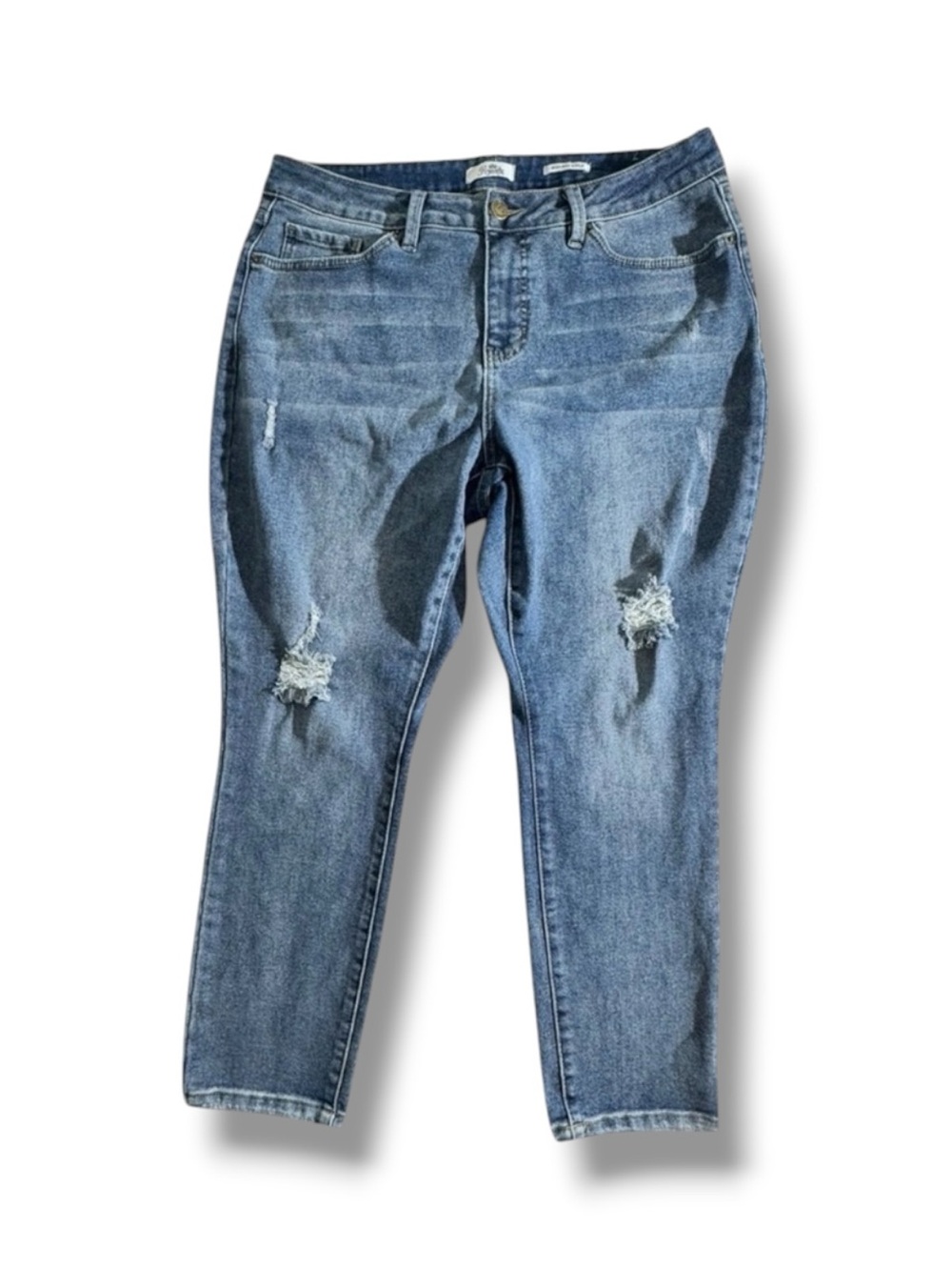Royalty For Me Womens Blue Denim Distressed Ankle Jeans Size 16W